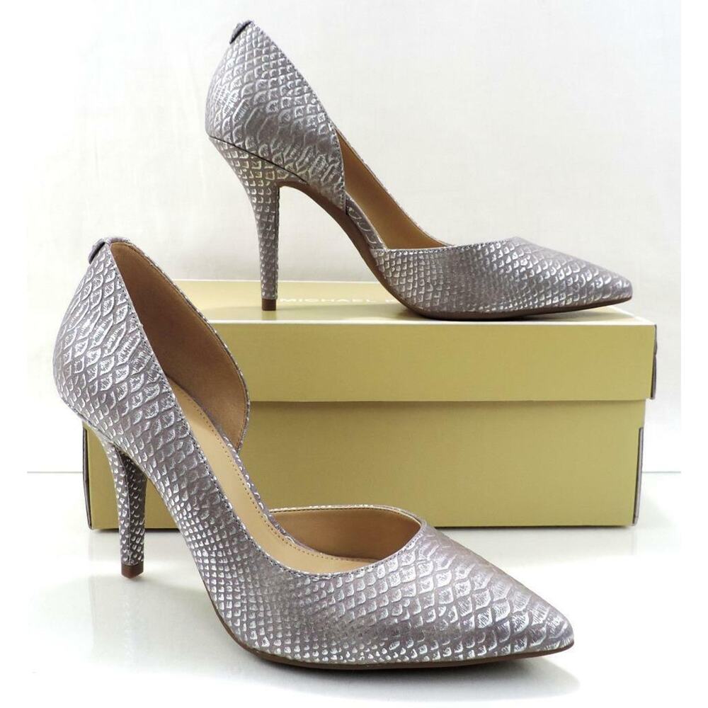 Michael Kors Nathalie Flex High Pump Metallic Embossed Leather Silver - Picture 6 of 8